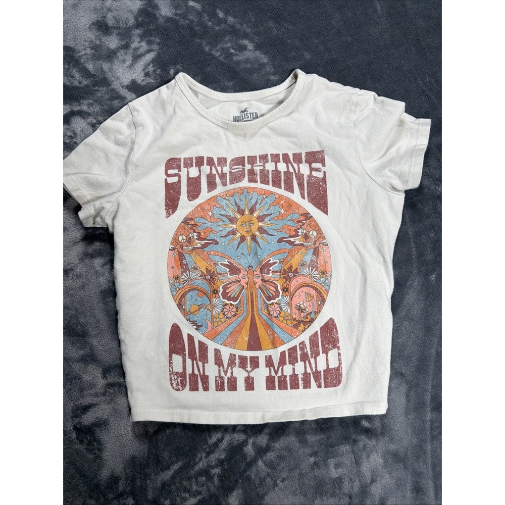 Hollister Sunshine On My Mind Graphic T-Shirt, Size S Retro Boho Tee 96% Cotton